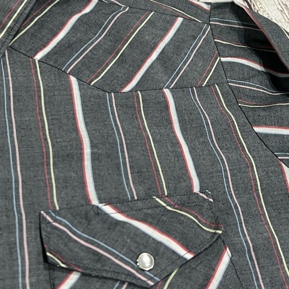 Vintage Gray Western Wrangler Striped Cowboy Pearl Snap Button Down Shirt - Picture 2 of 5